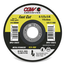 CGW Abrasives 36255 - Fast Cut 1/4" Depressed Center Grinding Wheels