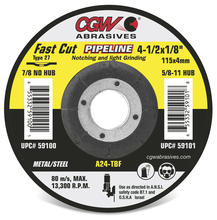 CGW Abrasives 45200 - Pipeline 1/8" Depressed Center Grinding Wheels - Aluminum Oxide