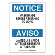 Brady 87714 - Brady English/Spanish Notice Wash Hands Before Returning To Work Signs